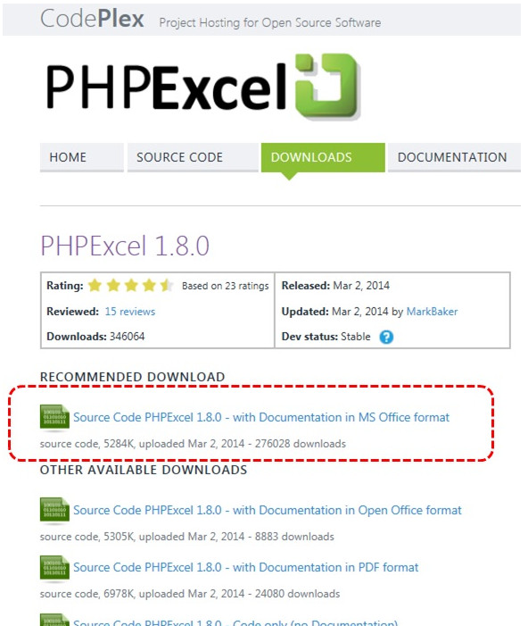 PHPExcelのダウンロード